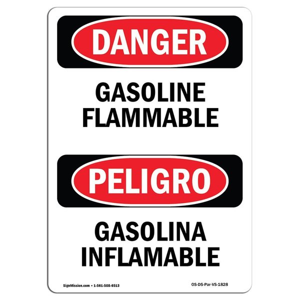 Signmission Safety Sign, OSHA Danger, 24" Height, Aluminum, Gasoline Flammable Bilingual Spanish OS-DS-A-1824-VS-1828